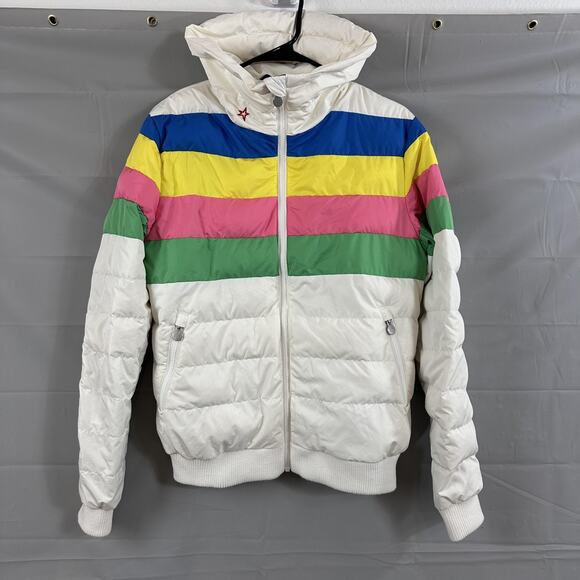 Perfect Moment Jacket Women Large Queenie Quilted Puffer Ski Rainbow Stripe Chic - Picture 3 of 16